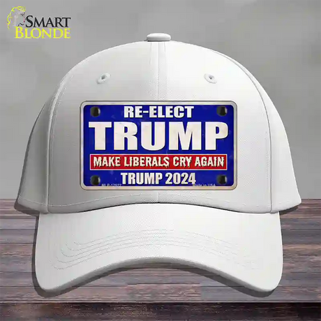 Re-Elect Trump 2024 Blue Novelty License Plate Hat Cotton / White