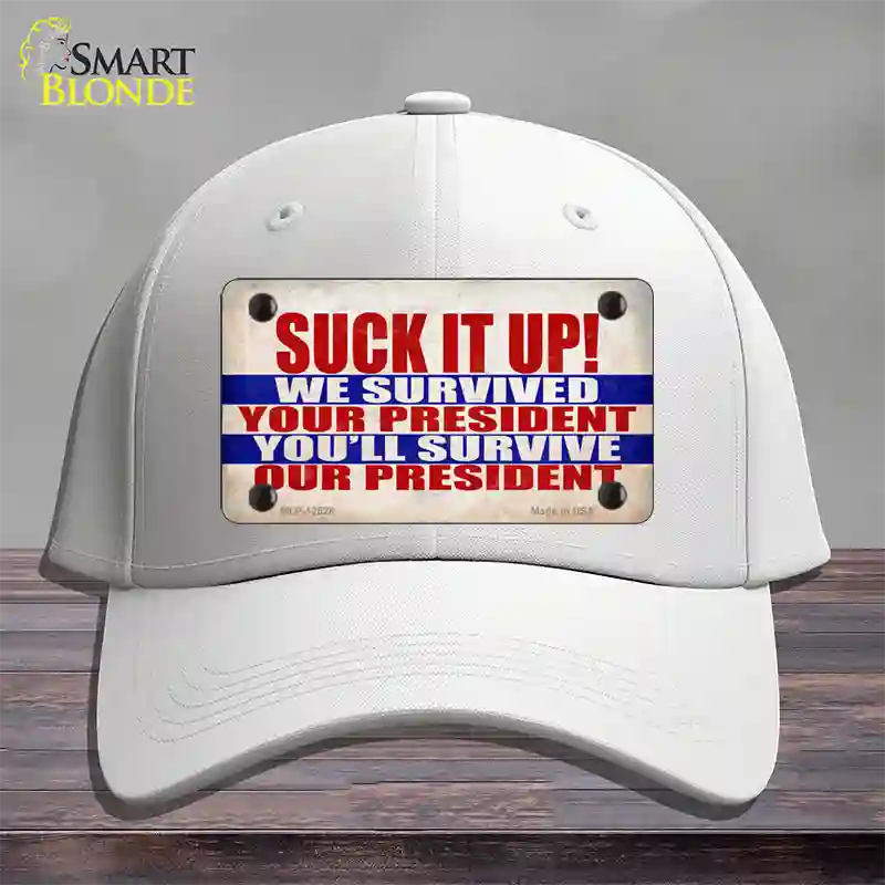 Suck It Up We Survived Novelty License Plate Hat Cotton / White