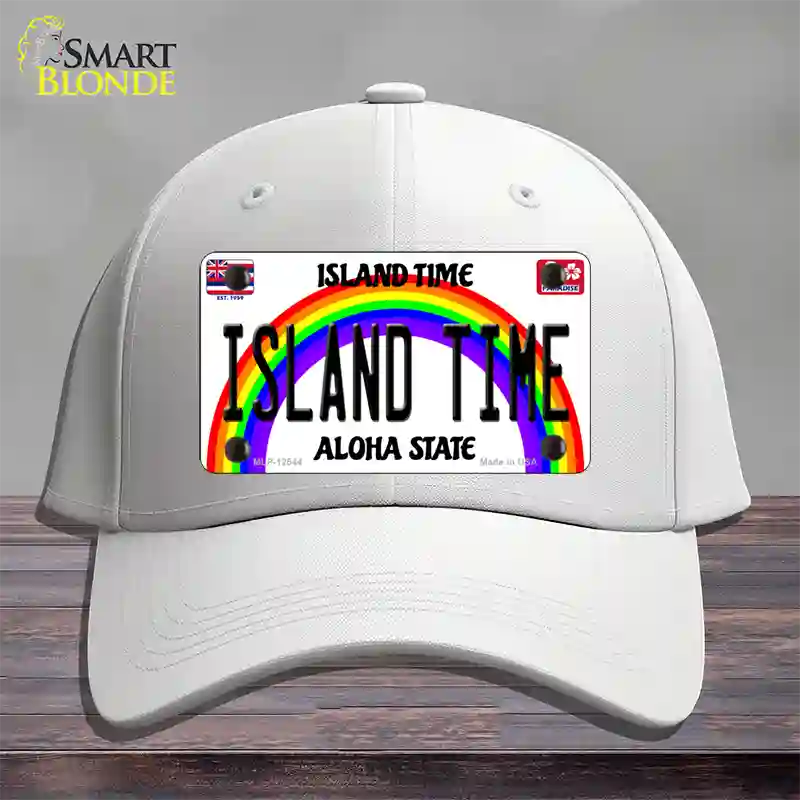 Island Time Hawaii Novelty License Plate Hat Cotton / White