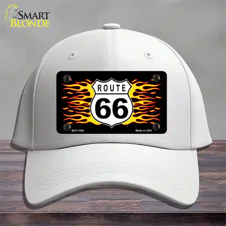 Route 66 Flames Novelty License Plate Hat Cotton / White