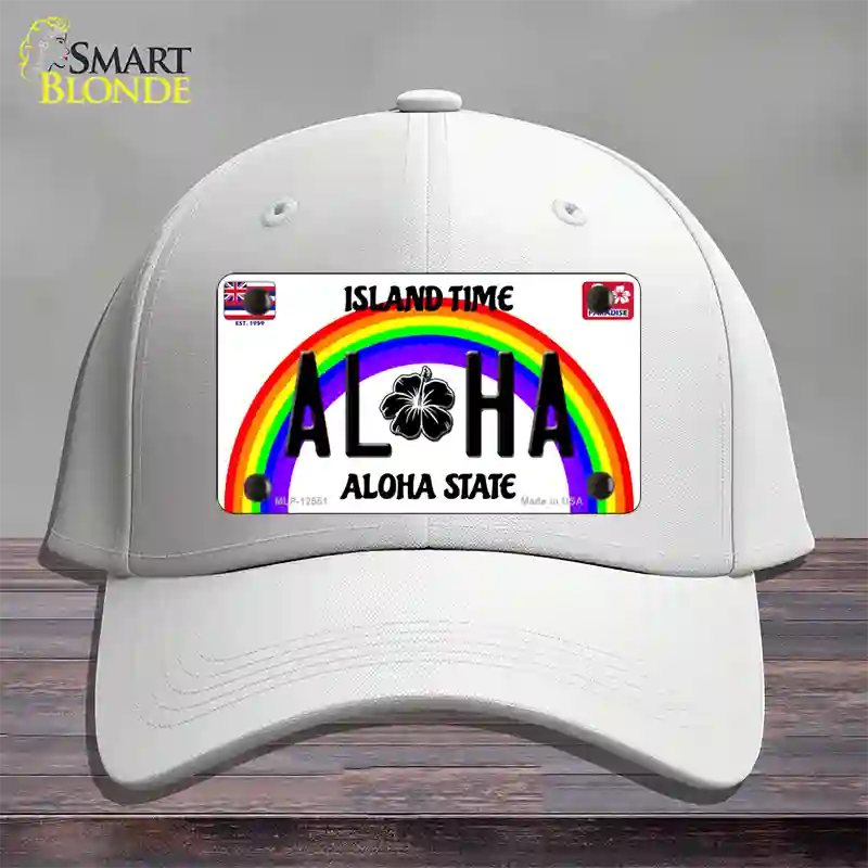 Aloha Hawaii Island Time Novelty License Plate Hat Cotton / White