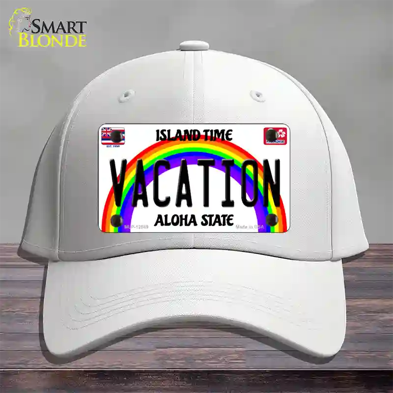 Vacation Hawaii Novelty License Plate Hat Cotton / White