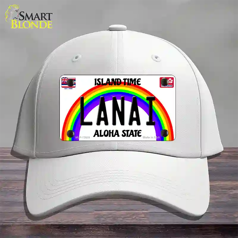 Lanai Hawaii Novelty License Plate Hat Cotton / White