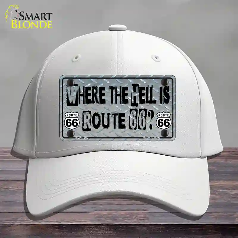 Where The Hell Is Route 66 Novelty License Plate Hat Cotton / White