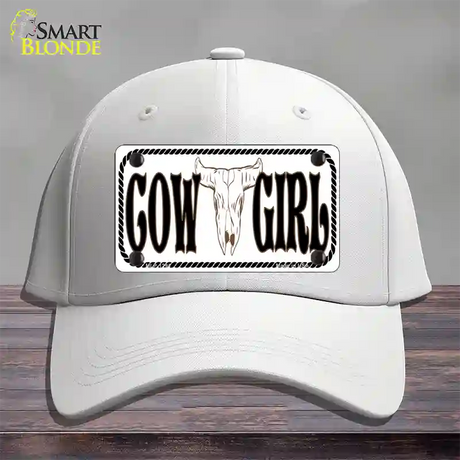 Cowgirl with Skull Novelty License Plate Hat Cotton / White