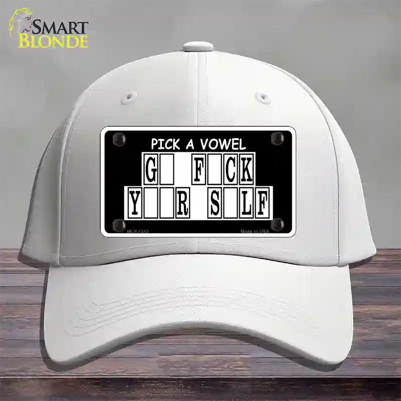 Pick A Vowel Novelty License Plate Hat Cotton / White