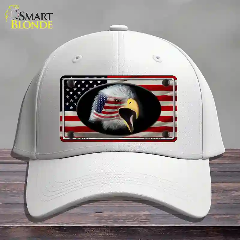 American Flag Eagle Novelty License Plate Hat Cotton / White