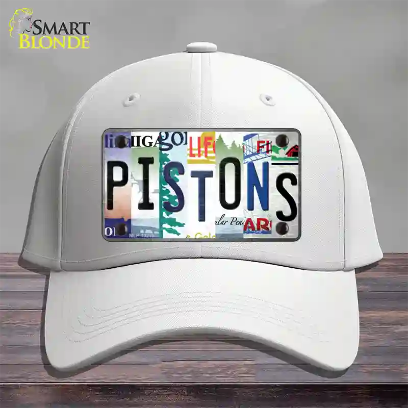 Pistons Strip Art Novelty License Plate Hat Tag Cotton / White