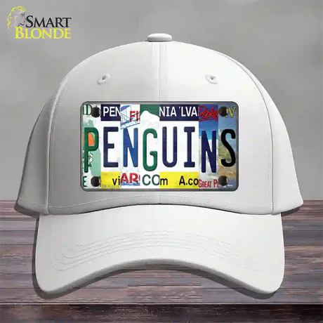 Penguins Strip Art Novelty License Plate Hat Tag Cotton / White