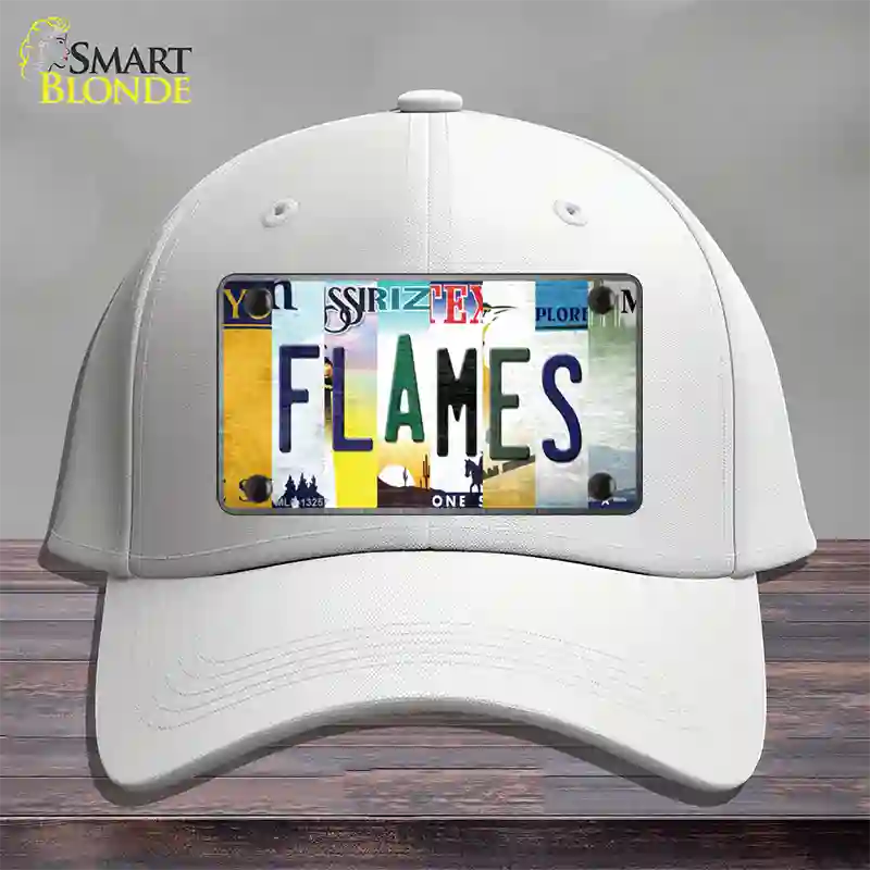 Flames Strip Art Novelty License Plate Hat Tag Cotton / White