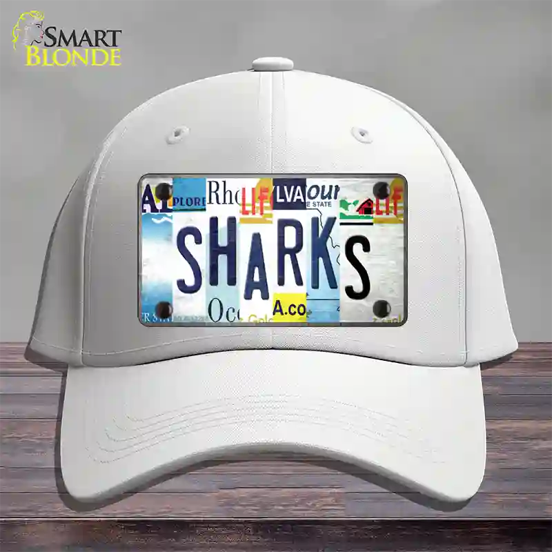 Sharks Strip Art Novelty License Plate Hat Tag Cotton / White