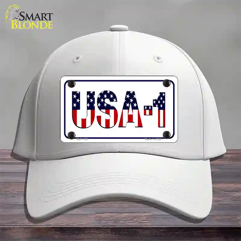 USA 1 Novelty License Plate Hat Cotton / White