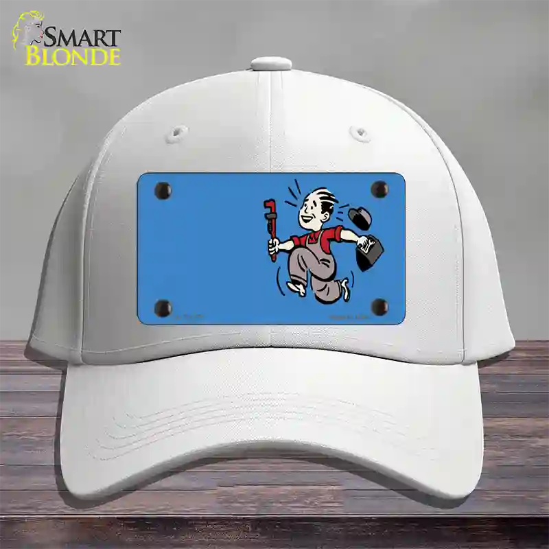 Plumber Offset Novelty License Plate Hat Cotton / White