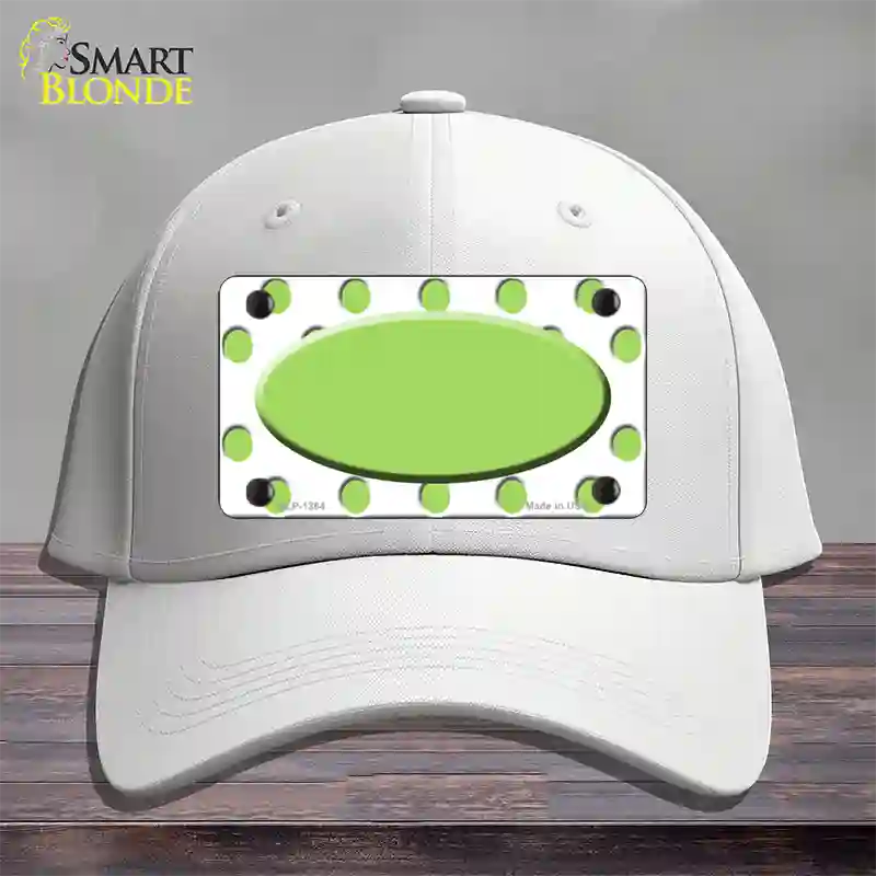 Lime Green White Polka Dot Center Oval Novelty License Plate Hat Cotton / White