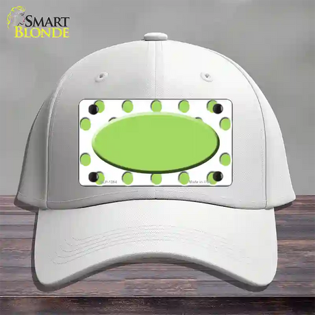 Lime Green White Polka Dot Center Oval Novelty License Plate Hat Cotton / White