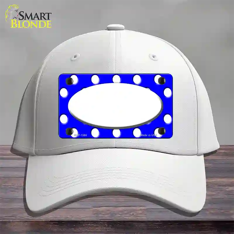 White Royal Blue Polka Dot Center Oval Novelty License Plate Hat Cotton / White