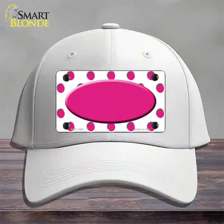 Hot Pink White Polka Dot Center Oval Novelty License Plate Hat Cotton / White