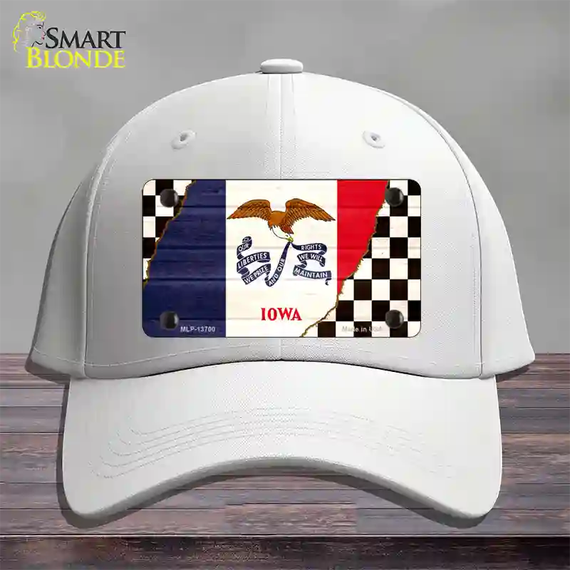 Iowa Racing Flag Novelty License Plate Hat Tag Cotton / White