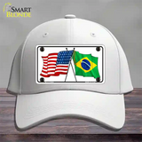 Brazil USA Crossed Flags Novelty License Plate Hat Tag Cotton / White