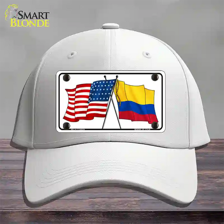 Colombia USA Crossed Flags Novelty License Plate Hat Tag Cotton / White