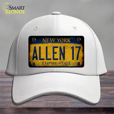 Allen 17 New York Yellow Novelty License Plate Hat Tag Cotton / White