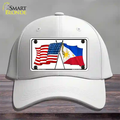 Philippines US Crossed Flag Novelty License Plate Hat Tag Cotton / White