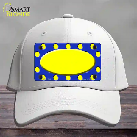 Yellow Royal Blue Polka Dot Center Oval Novelty License Plate Hat Cotton / White