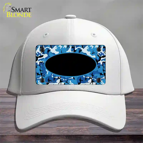 Blue Camo With Black Center Oval Novelty License Plate Hat Cotton / White