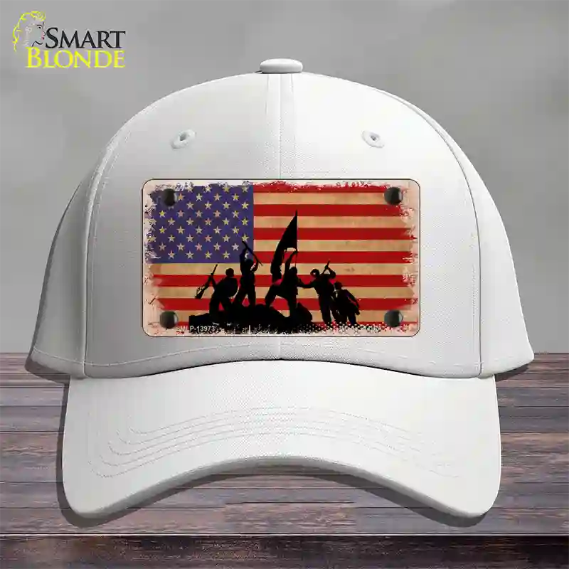 Grunge American Flag with Soldiers Novelty License Plate Hat Tag Cotton / White