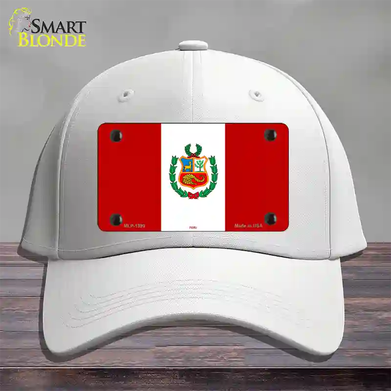 Peru Flag Novelty License Plate Hat Cotton / White