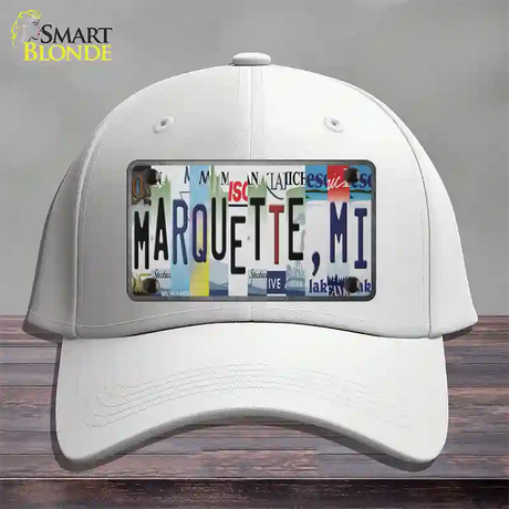 Marquette MI Strip Art Novelty License Plate Hat Tag Cotton / White