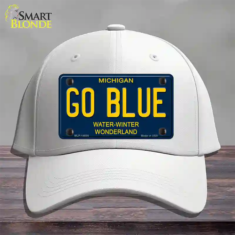 Go Blue Michigan Blue Novelty License Plate Hat Cotton / White