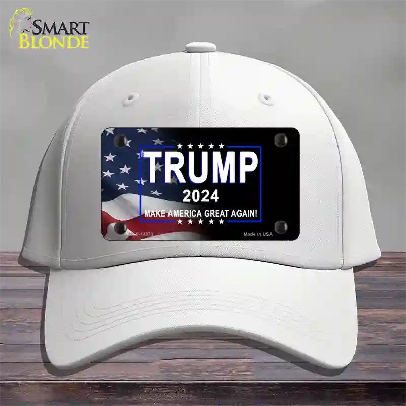 Trump 2024 Flag | Black Novelty License Plate Hat Cotton / White