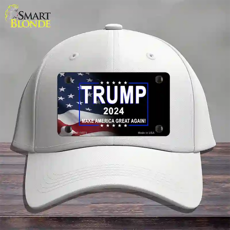 Trump 2024 Flag | Black Novelty License Plate Hat Cotton / White