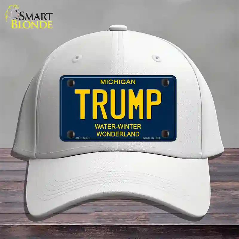 Trump Michigan Blue Novelty License Plate Hat Cotton / White