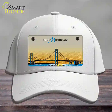 Pure Michigan Mackinac Bridge Novelty License Plate Hat Cotton / White