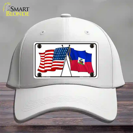 Haiti Crossed US Flag Novelty License Plate Hat Cotton / White