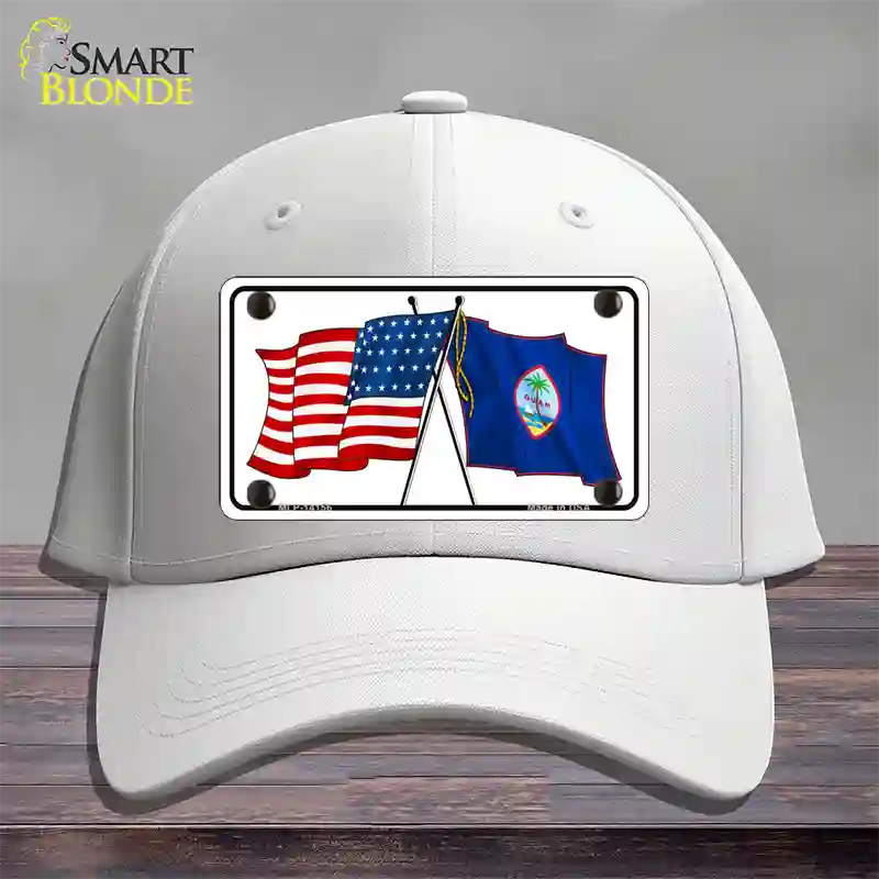 Guam Crossed US Flag Novelty License Plate Hat Cotton / White