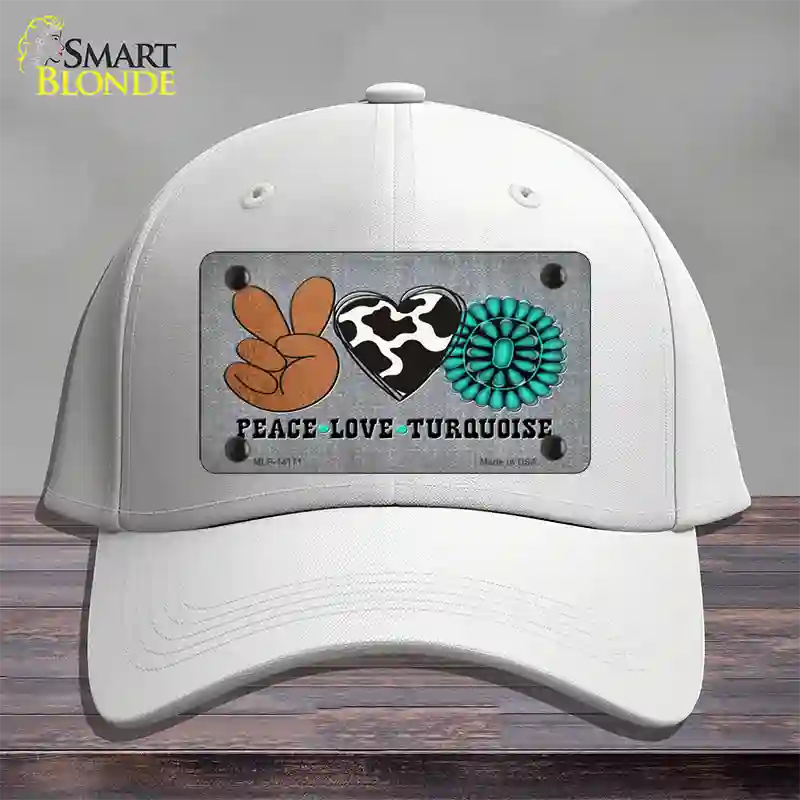 Peace Love Turquoise Novelty License Plate Hat Cotton / White