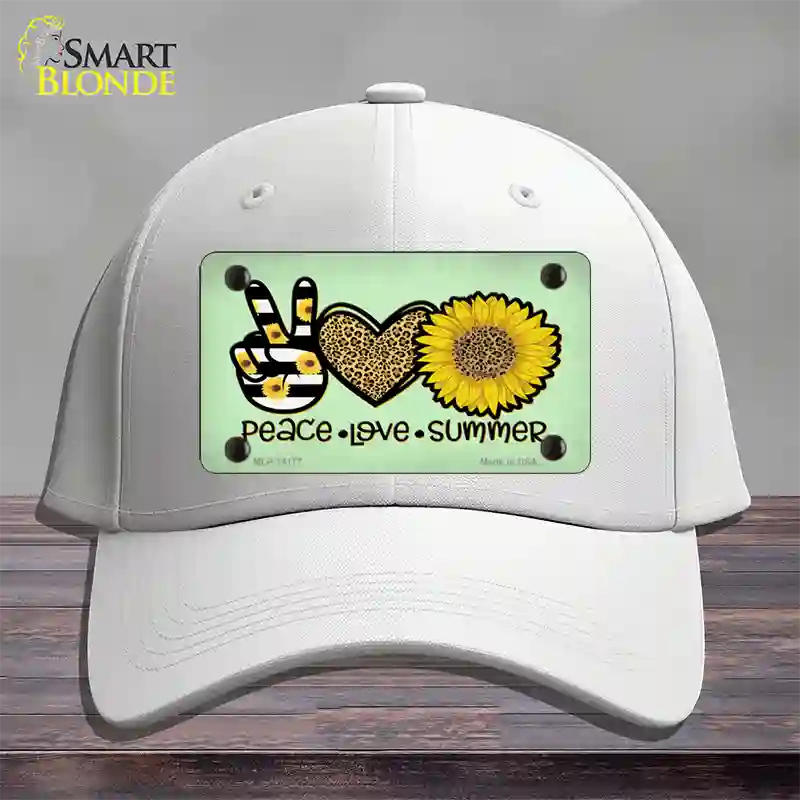 Peace Love Summer Sunflower Novelty License Plate Hat Cotton / White