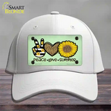 Peace Love Summer Sunflower Novelty License Plate Hat Cotton / White