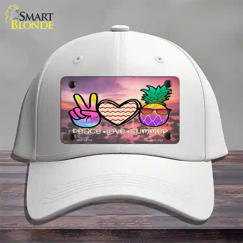 Peace Love Summer Pineapple BeachNovelty License Plate Hat Cotton / White