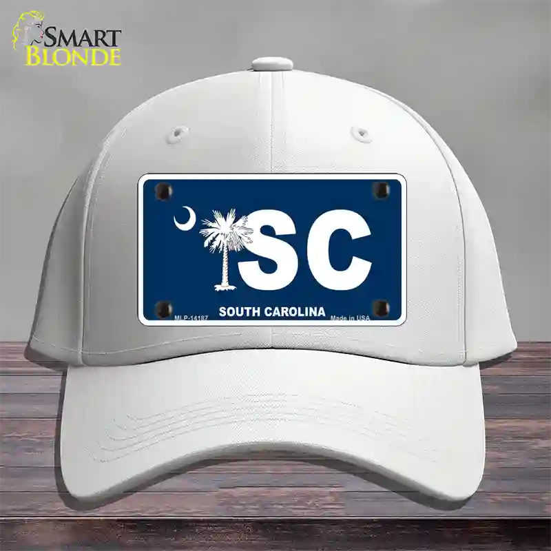 SC South Carolina Flag Novelty License Plate Hat Cotton / White