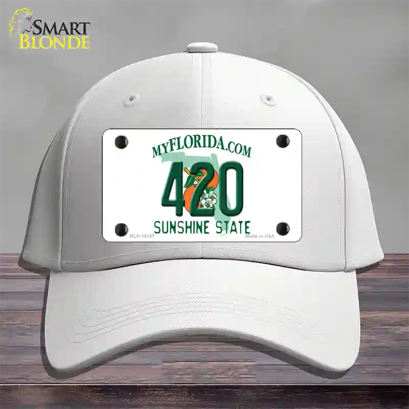 420 Florida Novelty License Plate Hat Cotton / White