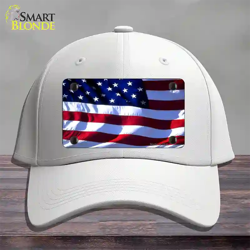 American Flag Wavy Novelty License Plate Hat Cotton / White