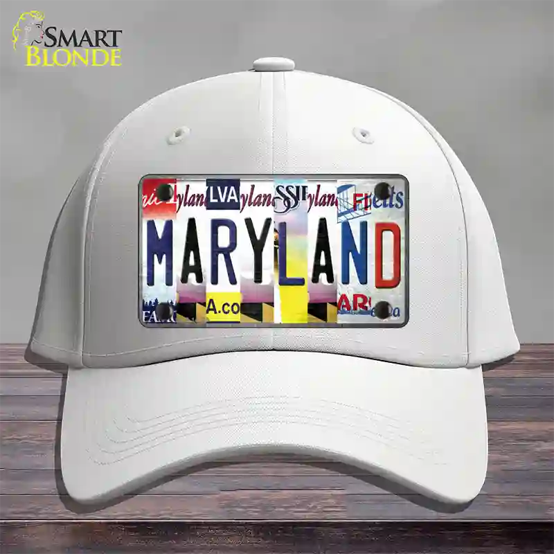 Maryland Strip Art Novelty License Plate Hat Cotton / White