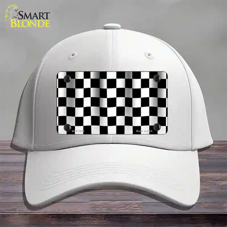 Waving Checkered Flag Novelty License Plate Hat Cotton / White