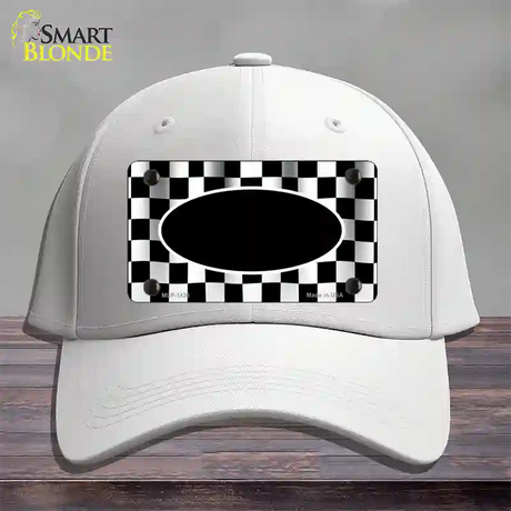 Waving Checkered Flag With Black Center Oval Novelty License Plate Hat Cotton / White