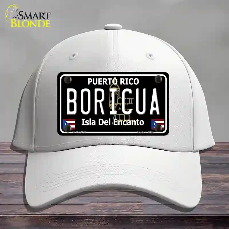 Boricua Puerto Rico Black Novelty License Plate Hat Cotton / White