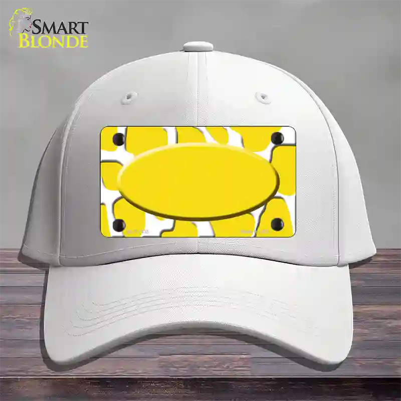 Yellow White Giraffe Yellow Center Oval Novelty License Plate Hat Cotton / White